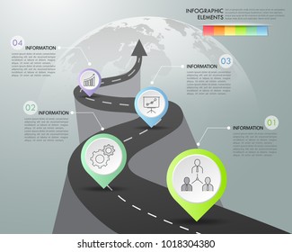 Road way infographic template 4 options. can be used for workflow layout, diagram, number options, timeline and steps