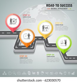 Opciones de la plantilla de infografía por carretera 4. se puede utilizar para diseño de flujo de trabajo, diagrama, opciones de número, escala de tiempo y pasos