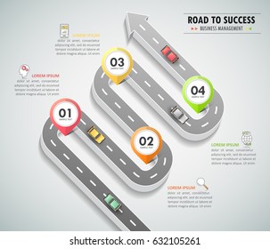 Road way infographic template 4 options. can be used for workflow layout, diagram, number options, timeline and steps