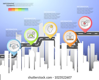 Road way infographic template 5 options. can be used for workflow layout, diagram, number options, timeline and steps