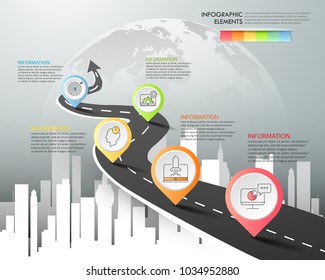 Opciones de la plantilla de infografía 5 para caminos. se puede utilizar para diseño de flujo de trabajo, diagrama, opciones de número, escala de tiempo y pasos
