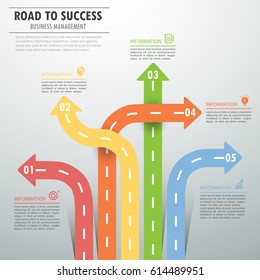 Road way infographic template 5 options. can be used for workflow layout, diagram, number options, timeline and steps