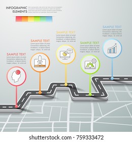 Caminho infográfico modelo 5 opções. pode ser usado para layout de fluxo de trabalho, diagrama, opções de número, linha do tempo e etapas processo