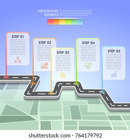 Road way infographic template 5 options. can be used for workflow layout, diagram, number options, timeline and steps process
