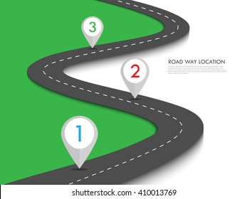 Road way location infographic template with pin pointer