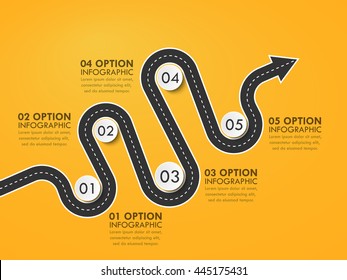 Road way location infographic template with a phased structure. Winding road timeline. Vector EPS 10