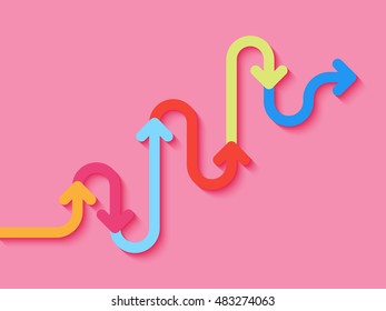 Road way location infographic template with a phased structure. Winding road timeline. Stylish Serpentine in the form of line arrows. Vector EPS 10