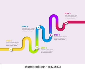 Road way location infographic template with a phased structure. Winding road timeline. Stylish Serpentine in the form of colorful line. Vector EPS 10