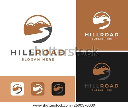 Road Way Path Drive Trip Travel Mountain Hill Country Circle Vector Logo Design Illustration
