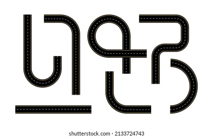 The Road way. Set of road elements cartoon style. Street information concept. Vector