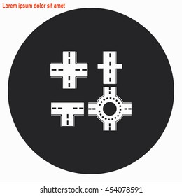 Road web icon. Gray circle button with white illustration.
