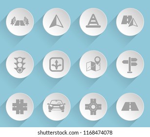road web icons on light paper circles