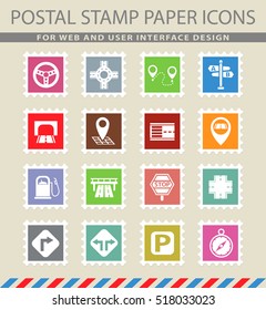 road web icons on the postage stamps