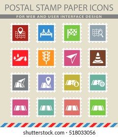 road web icons on the postage stamps