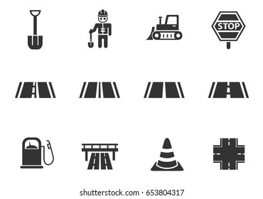 road web icons. set of simple symbols silhouettes