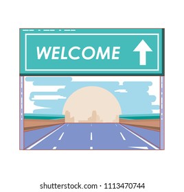 road with welcome label