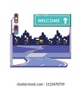 road with welcome label