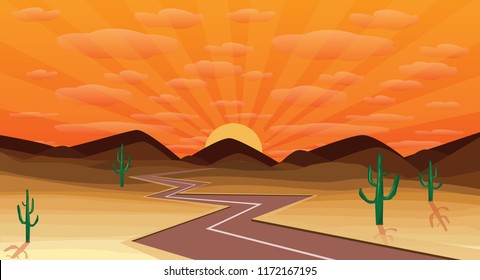 road in the western desert at sunset