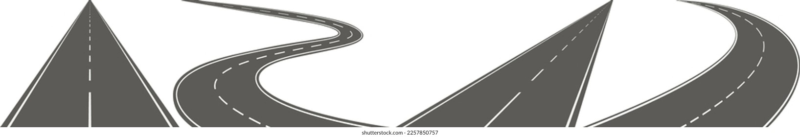 Road with white markings. Highway icons. Asphalt highway.