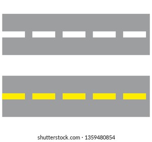 Road with white and yellow marking lines.