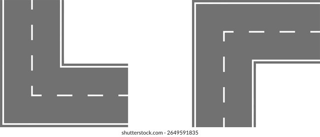 Road, winding and fork highway. Winding road. isolated on transparent background. Journey two lane curve asphalt pathway going into the distance. Route direction and navigation signs.