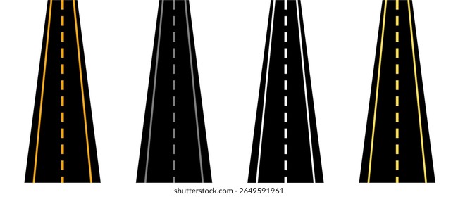 Road, winding and fork highway. Winding road. isolated on transparent background. Journey two lane curve asphalt pathway going into the distance. Route direction and navigation signs.