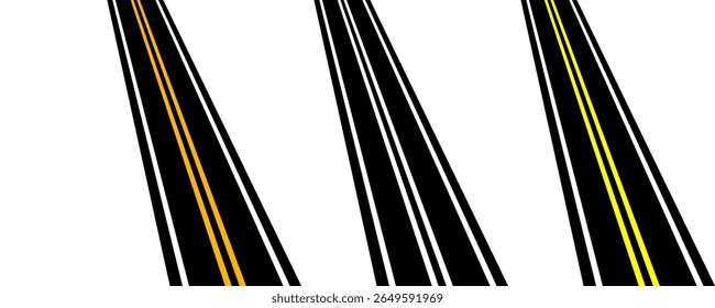 Road, winding and fork highway. Winding road. isolated on transparent background. Journey two lane curve asphalt pathway going into the distance. Route direction and navigation signs.