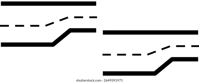 Road, winding and fork highway. Winding road. isolated on transparent background. Journey two lane curve asphalt pathway going into the distance. Route direction and navigation signs.