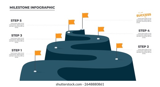 Road winding infographic 6 option to success. Road trip, winding road concept.