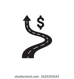 Estrada se aproximando do símbolo do dólar que representa o sucesso financeiro e as oportunidades de negócios
