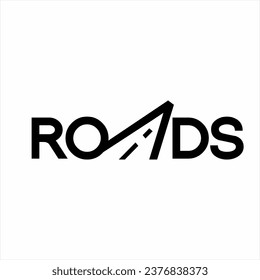 "Road" word design with illustration of road symbol on letter A.