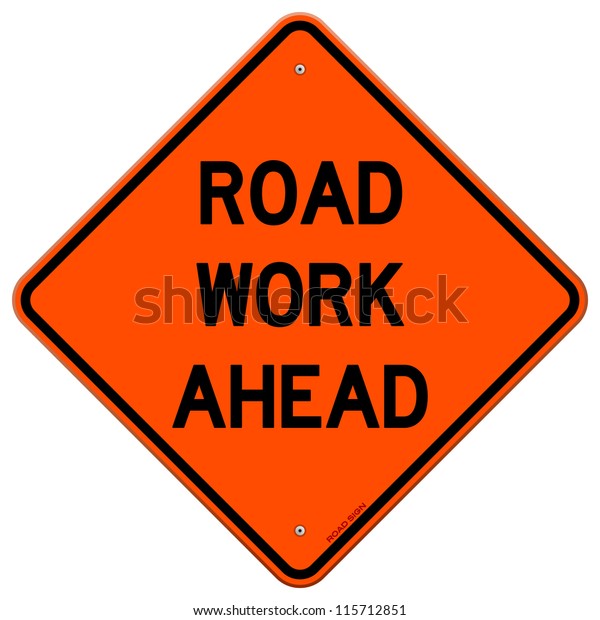 Road Work Ahead - American road sign isolated on white background
