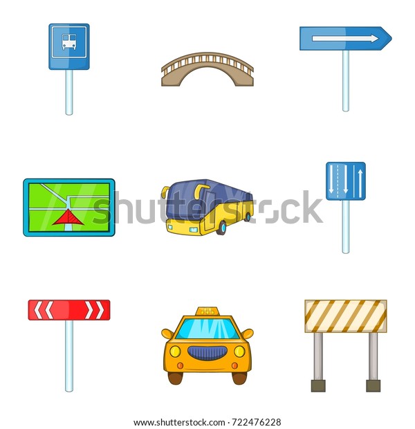 Road work ahead\
icons set. Cartoon set of 9 road work ahead vector icons for web\
isolated on white\
background