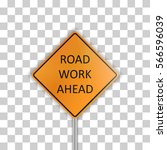 "Road work ahead" -  illustration of yellow roadsign isolated on transparent background