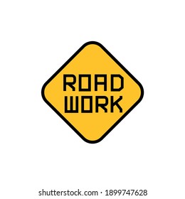 Road work ahead sign  in solid black flat shape glyph icon, isolated on white background