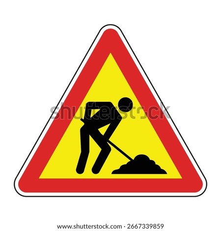 Road Work Ahead Warning Sign – Red Triangle with Worker Symbol Construction Zone Safety Vector