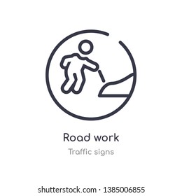 road work outline icon. isolated line vector illustration from traffic signs collection. editable thin stroke road work icon on white background