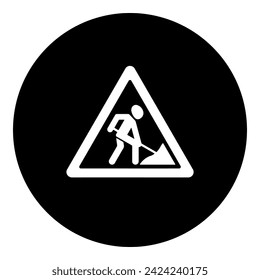 Ein Straßenarbeitschild in der Mitte. Einzeln weißes Symbol in schwarzem Kreis. Vektorgrafik auf weißem Hintergrund