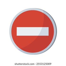 Sinal de trabalho na estrada. Sinal de estrada vermelho com menos. Segurança nas estradas e autoestradas. Sinal de informações do driver. Modelo e layout. Ilustração de vetor plano isolada no plano de fundo branco