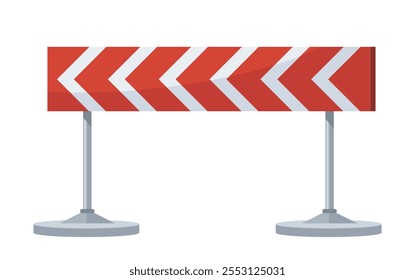 Señal de trabajo vial. Barrera roja despojada. Seguridad en carreteras y autopistas. Signo de información del conductor. Regulaciones y reglas de tráfico. Ilustración vectorial plana aislada sobre fondo blanco