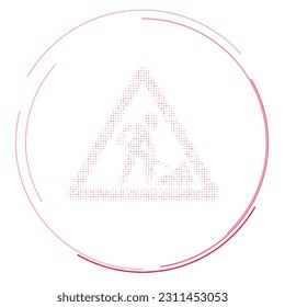 The road work symbol filled with pink dots. Pointillism style. Vector illustration on white background