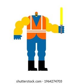 Trabajador de carretera aislado. Ilustración vectorial de Roadman. Reparación de asfalto de servicio