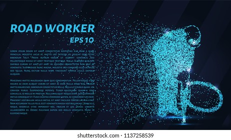 Road worker of the particles. Road worker with a jackhammer