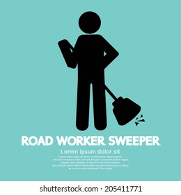 Road Worker Sweeper Vector Illustration