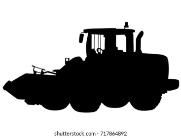 Trabajadores de carreteras y equipos de construcción en un fondo blanco