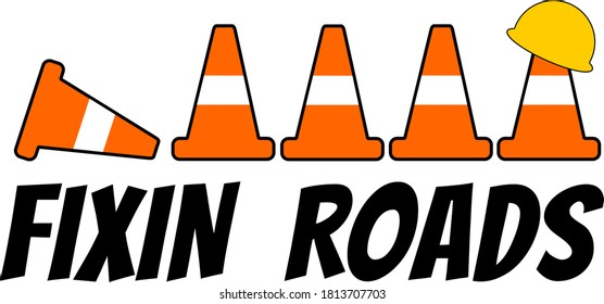 Road workers repairing streets with hardhat and cones