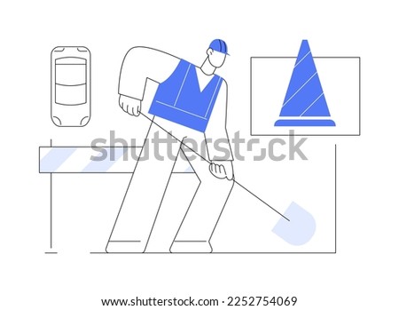 Road works abstract concept vector illustration. Road construction and repair, restricted driving conditions, partly motorway closure, detour due to works, speed limit sign abstract metaphor.