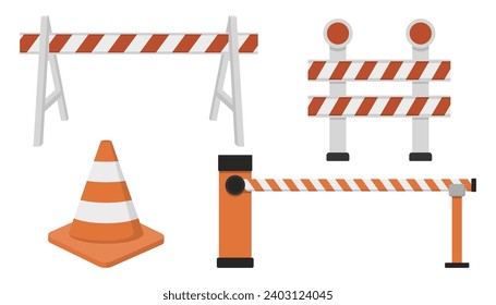 Road works barriers and protection fence. Vector illustration. Eps 10.