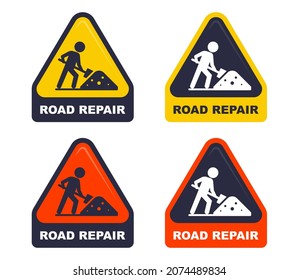 road works are being carefully carried out. icon of a man with a shovel. flat vector illustration.