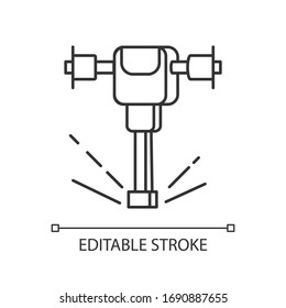 Road works perforator pixel perfect linear icon. Construction and demolition tool. Thin line customizable illustration. Contour symbol. Vector isolated outline drawing. Editable stroke